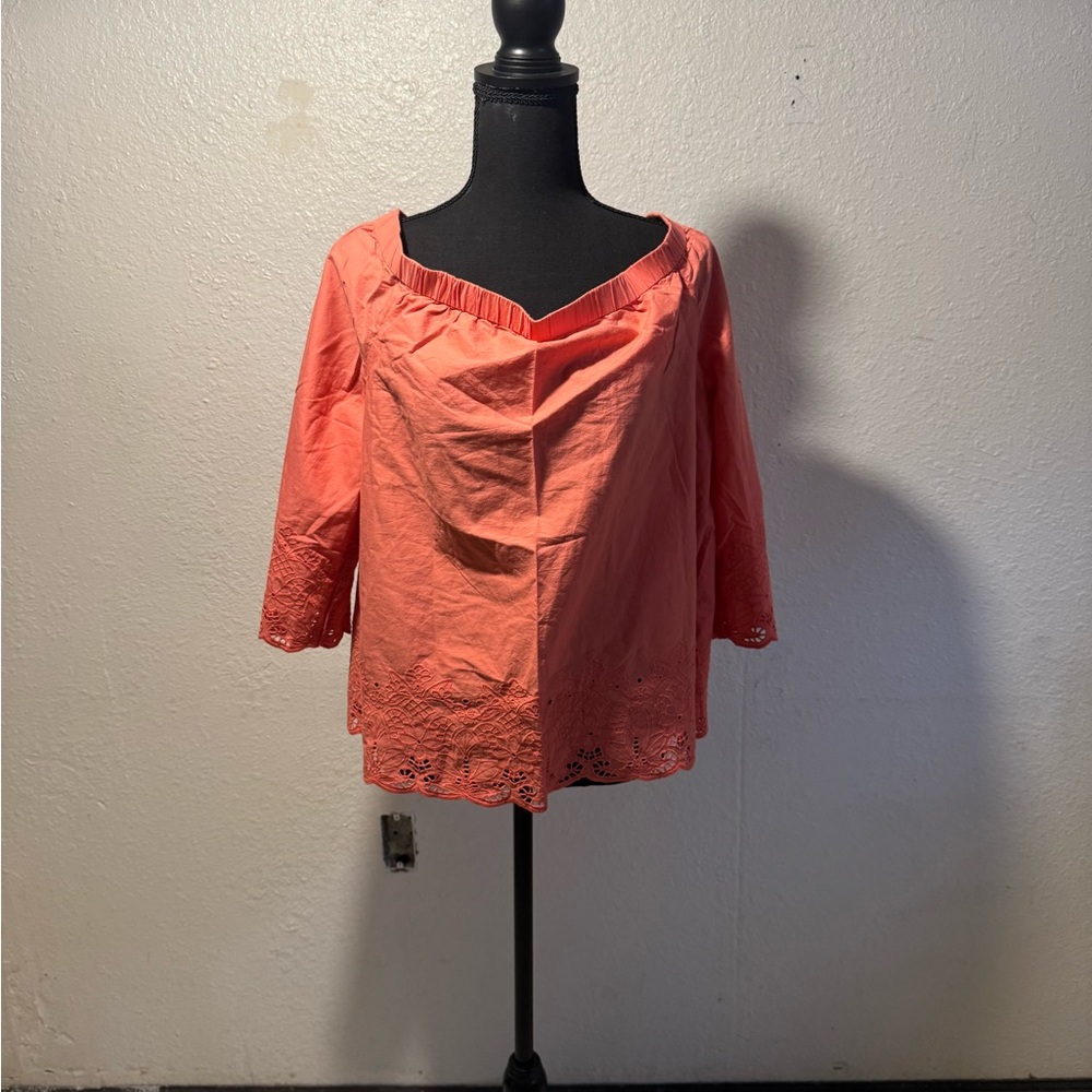 Women's Coral Top with Lace Detail